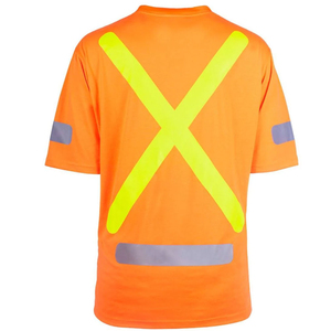 High Visibility <b>Orange</b> Reflective Safety Shirt Men Short Sleeve Workwear Quick Dry Polyester Casual Summer Top - Product Image 4