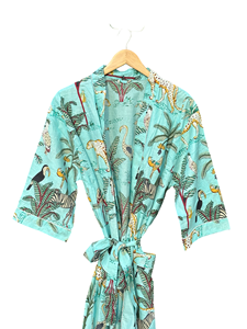 Bata Kimono de Algodón con Estampado de Selva, Manga Larga, Cuello en V, para Mujer, Tallas Grandes, Estilo Maxi Vestido, para Playa o Resort - Product Image 1