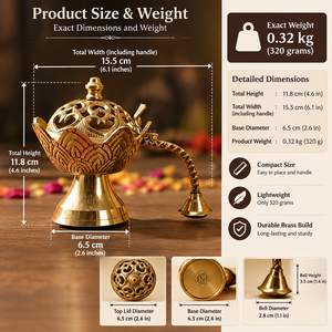 Brûleur d'encens en laiton avec socle lotus, couvercle découpé Om, poignée courbée, support métallique pour Bakhoor Mabkhara Dhoop, décoration de temple Puja - Product Image 6