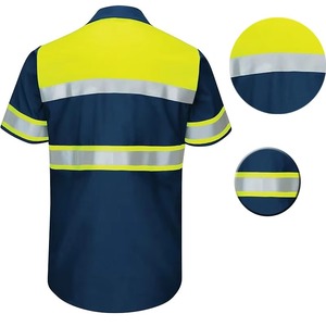 Men's Hi Visibility Reflective Work Shirt Class 2 Polyester Safety <b>Uniform</b> <b>for</b> <b>Construction</b> Road Crew - Product Image 4
