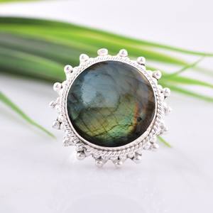 Anillo de compromiso de lujo hecho a mano con labradorita y plata de ley 925, certificado IGI, chapado en rodio, joyería con piedras preciosas - Product Image 1