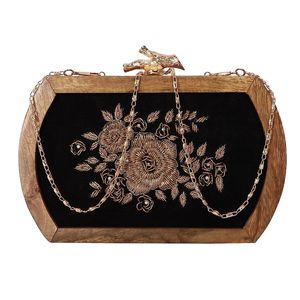 Bolso de mano decorativo de madera con cuentas y cadena, estilo vintage, para bodas, fiestas y eventos nocturnos, un accesorio de moda. - Product Image 5