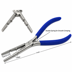 Pinzas de 7 pulgadas para colocar y quitar extensiones de cabello, de acero inoxidable, con mandíbula plana y doble resorte, mango azul - Product Image 1