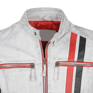 Veste en cuir de mouton blanc pour homme, style motard vintage, coupe-vent, respirante, col montant, fermeture éclair, vêtement d'extérieur pour l'hiver - Product Image 3