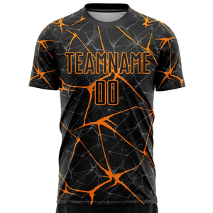 Tenue de football noire, grise et orange pour hommes – Ensemble maillot et short de football par sublimation, respirant, pour entraînement et matchs d'équipe - Product Image 2