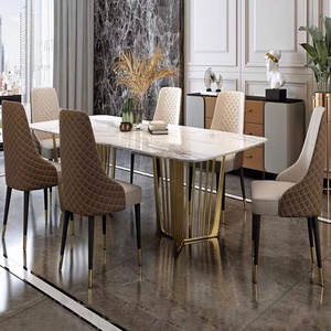 Modern Rectanglur Dining Tables With <b>Marble</b> <b>Top</b> Luxury Dining Table 6 Seater Metal Dining Table With White <b>Marble</b> <b>Top</b> - Product Image 5
