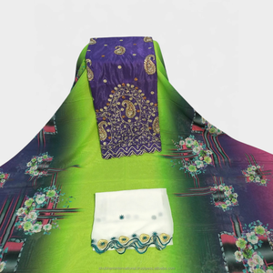 Tela Suiza Dirac de Lujo Verde y Morado con Panel Frontal Bordado en Oro para Vestidos de Boda Somalíes - Product Image 1