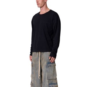Men O Neck <b>Long</b> Sleeve <b>T</b> <b>Shirt</b> Chest Patch Pocket Loose Fit Plain Casual Streetwear Wholesale Custom OEM Cotton Jersey Tee <b>Shirt</b> - Product Image 6
