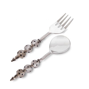 Royal Flatware Decorative Salad Server Stainless Steel Handmade Golden Loop Design Handle Inexpensive Flatware Salad Server Set - Product Image 2