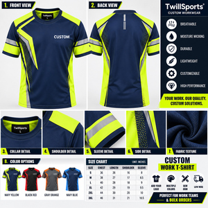 Custom High Visibility Work <b>T</b>-<b>Shirt</b> Men Reflective Safety Uniform Polyester Heat Transfer Printing OEM Service - Product Image 6
