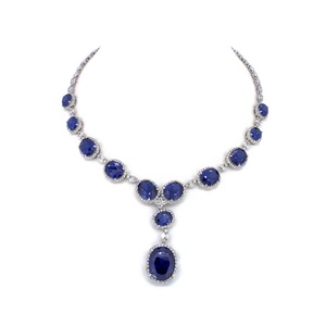 Classic Blue CZ Rhodium Plated Brass Luxury Bridal <b>Statement</b> <b>Necklace</b> - Product Image 1