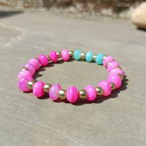 High Shine Smooth Surface Durable Pink Blue Opal Smooth Beads <b>Bracelet</b> with Elastic <b>String</b> Handmade Jewelry Gift for Women Gift - Product Image 2
