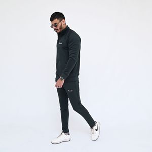 Survêtement vert foncé pour homme, fermeture éclair intégrale, couleur unie, vêtement décontracté avec poches latérales, style automne - Product Image 2