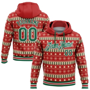 Wholesale Direct Industry New Design Custom Stitched Red Green-White 3D Christmas Sports Pullover Sweatshirt Hoodie - Product Image 1
