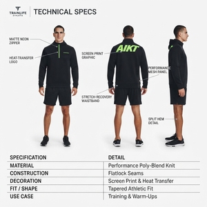 Sudadera con capucha de entrenamiento para hombre, personalizada, de corte muscular, con cremallera de un cuarto, mezcla de rendimiento, elástica mecánica, cintura cónica, con costuras planas, para gimnasio - Product Image 5