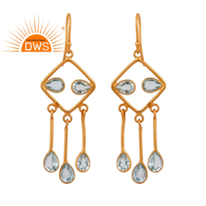 Beauty Blue Topaz Multi Gemstone Earrings 925 Silver Jewelry Supplier 18k Gold Plated Designer Chandelier Earrings - Product Image 4