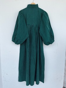 Robe midi en coton bordeaux pour femme, imprimé floral Buta, manches ballon, col en V, coupe trapèze, écologique, faite à la main, pour le bureau, occasion spéciale, boutique - Product Image 2