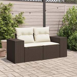 Canapé de jardin 2 places en polyrotin marron avec housses amovibles - Product Image 3