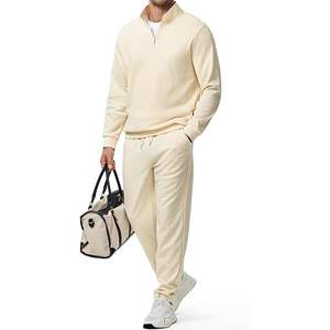 Ensemble survêtement confortable pour homme personnalisé 2025, 2 pièces, avec polo à col montant en twill style Old Money, pantalon de jogging, vêtements de détente - Product Image 1
