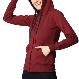 Sudadera con Capucha para Mujer, Color Borgoña, Cierre Completo, Corte Regular, Tejido de Algodón y Felpa, con Bolsillos Delanteros, Ropa Casual para Correr - Product Image 4