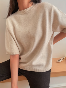 Pull ample pour femme couleur abricot à manches trois-quarts, tricot côtelé personnalisé, style vintage, 100 % coton, logo frontal - Product Image 6