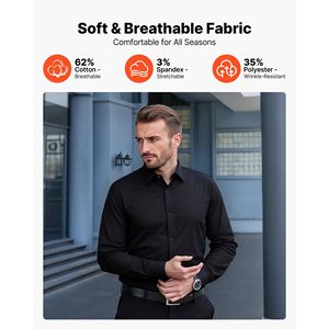 Camicia da Uomo Slim Fit a Maniche Lunghe con Bottoni, Tessuto Morbido Elasticizzato Antipiega, Stile Business Casual - Product Image 2