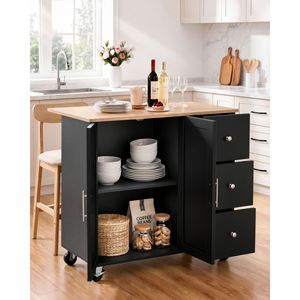 Carrito de Cocina con Almacenamiento, 42.4 Pulgadas de Ancho, Carrito Rodante Móvil con Ruedas Giratorias, 3 Cajones y Gabinete de MDF y Plástico - Product Image 2