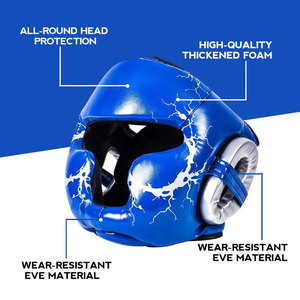 Protège-tête de boxe en cuir PU bleu avec motif craquelé, équipement de protection pour adultes unisexe, fermeture auto-agrippante - Product Image 6