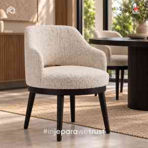 Fauteuil de salle à manger moderne en tissu bouclé, dossier incurvé, pieds en bois massif, chaise de salle à manger de luxe pour restaurant, hôtel, maison - Product Image 1