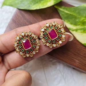 18K Gold Plated Alloy Geometric Zircon Bezel Setting Stud Earrings Trendy Party Jewelry - Product Image 1
