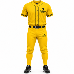Uniforme de Béisbol Unisex Amarillo RONAL SPORTS, Manga Corta, Cierre de Hebilla, Transpirable, 100% Poliéster, para Todas las Temporadas, Adulto, Corte Holgado - Product Image 1