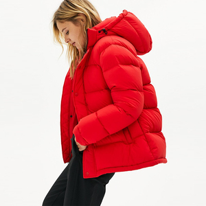 Chaqueta acolchada rosa rubor para mujer con cuello tipo bufanda, manga larga, abrigo grueso de invierno - Product Image 5