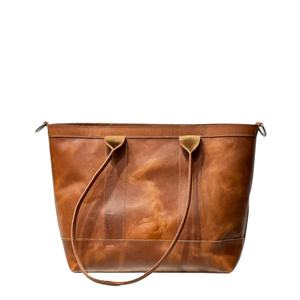 Bolso Tote de Cuero Genuino Crazy Horse Vintage para Mujer, Bolso de Mano con Correa Ajustable, Compartimento para Teléfono con Cremallera, Herrajes Resistentes al Óxido - Product Image 1