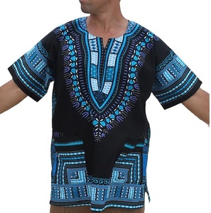 Chemises Dashiki africaines tribales de style village culturel, à col en V, avec broderie, impression et patchwork, à motifs color block, et T-shirts sublimés - Product Image 2