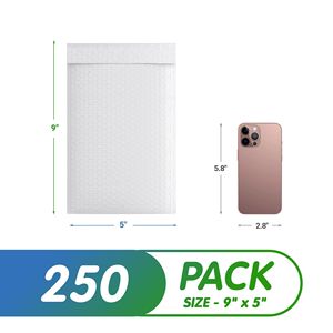 Confezione da 250 Buste Imbottite Bianche Autosigillanti 5 X 9 Pollici, Buste Postali Resistenti, Involucri per Spedizioni con Imbottitura a Bolle - Product Image 2