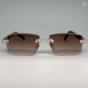 Lunettes de soleil classiques à verres marron, sertissage artisanal, diamants taille cœur, style Hip Hop, lunettes de créateur pour hommes et femmes, verre de luxe - Product Image 1