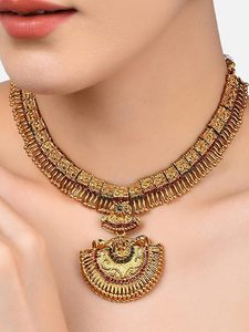Conjunto de Collar y Pendientes de Perlas de Imitación de Rubí Chapado en Oro, Diseño Geométrico, Certificado por Terceros, Joyería Étnica para Bodas, para Mujer - Product Image 4