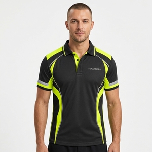Polo de sécurité réfléchissant noir et jaune fluo pour homme, manches courtes, empiècements contrastants, vêtements de travail, fabricant en gros sur mesure - Product Image 1