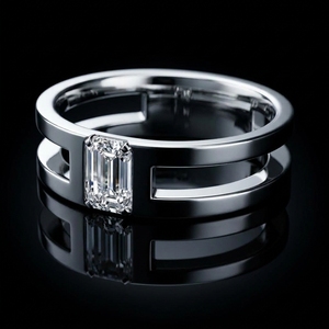 Anillo de compromiso moderno de doble banda con corte esmeralda de 1 quilate, diamante cultivado en laboratorio, oro blanco de 10k - Product Image 1