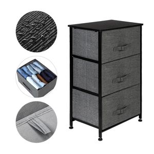 Cassettiera a 3 livelli con struttura in metallo e cassetti in tessuto con apertura facilitata, unità di archiviazione con piano in legno per cameretta o camera da letto - Product Image 4