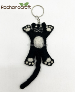 Custom Handmade 100% Wool Felt Black Cat Keychain Eco-Friendly Animal Felt Keyring for Promotional <b>Gifts</b> Needle Felted Bag - Product Image 1