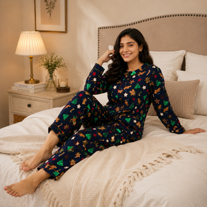 Wholesale Women's Printed Cotton Jersey Pajama <b>Set</b> Digital Printing Neck Elastic Waist Long Sleeves Soft Fabric OEM/ODM Custom - Product Image 3
