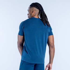 Nouvel Arrivage en Gros – T-shirt de Course Homme Bleu Tempête – T-shirt de Sport Haute Qualité à Manches Courtes Léger avec Piping Réfléchissant - Product Image 2
