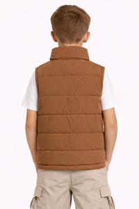 Gilet matelassé rustique marron pour garçons, veste d'hiver classique sans manches à boutons-pression, offre une chaleur légère. - Product Image 3