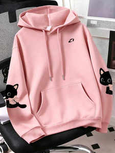 Sudadera con Capucha Oversize para Mujer con Estampado Gráfico, de Algodón Grueso y Felpa, Premium, para Otoño e Invierno, Suministro Personalizado de Marca Privada - Product Image 3