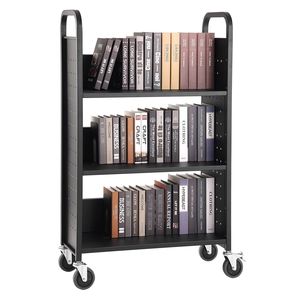 Carrello Porta Libri a L Monofacciale con Ripiani Piatti, Capacità 150 kg, 79,5 cm x 38,6 cm x 124,9 cm, con Ruote Bloccabili, 10 cm di Spessore - Product Image 1