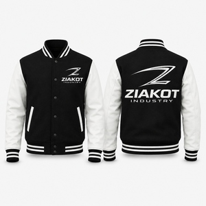 ZIAKOT Men's Black <b>White</b> Varsity <b>Jacket</b> Casual Turn-down Collar Regular Fit Printed Letter Logo Front Back Design - Product Image 2