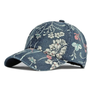 Spring Denim Flower Print Baseball <b>Cap</b> Adjustable Outdoor Snapback Hats for Men and <b>Women</b> - Product Image 3