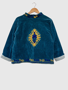 Blouson en velours brodé à la main, motif géométrique, manches longues, col mandarin, style automne pour adulte - Product Image 2