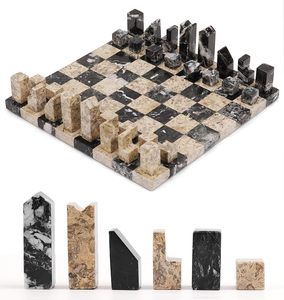 Échiquier en marbre esthétique de luxe, échiquier en pierre fait main, jeu de stratégie décoratif moderne pour la maison ou le bureau - Product Image 2